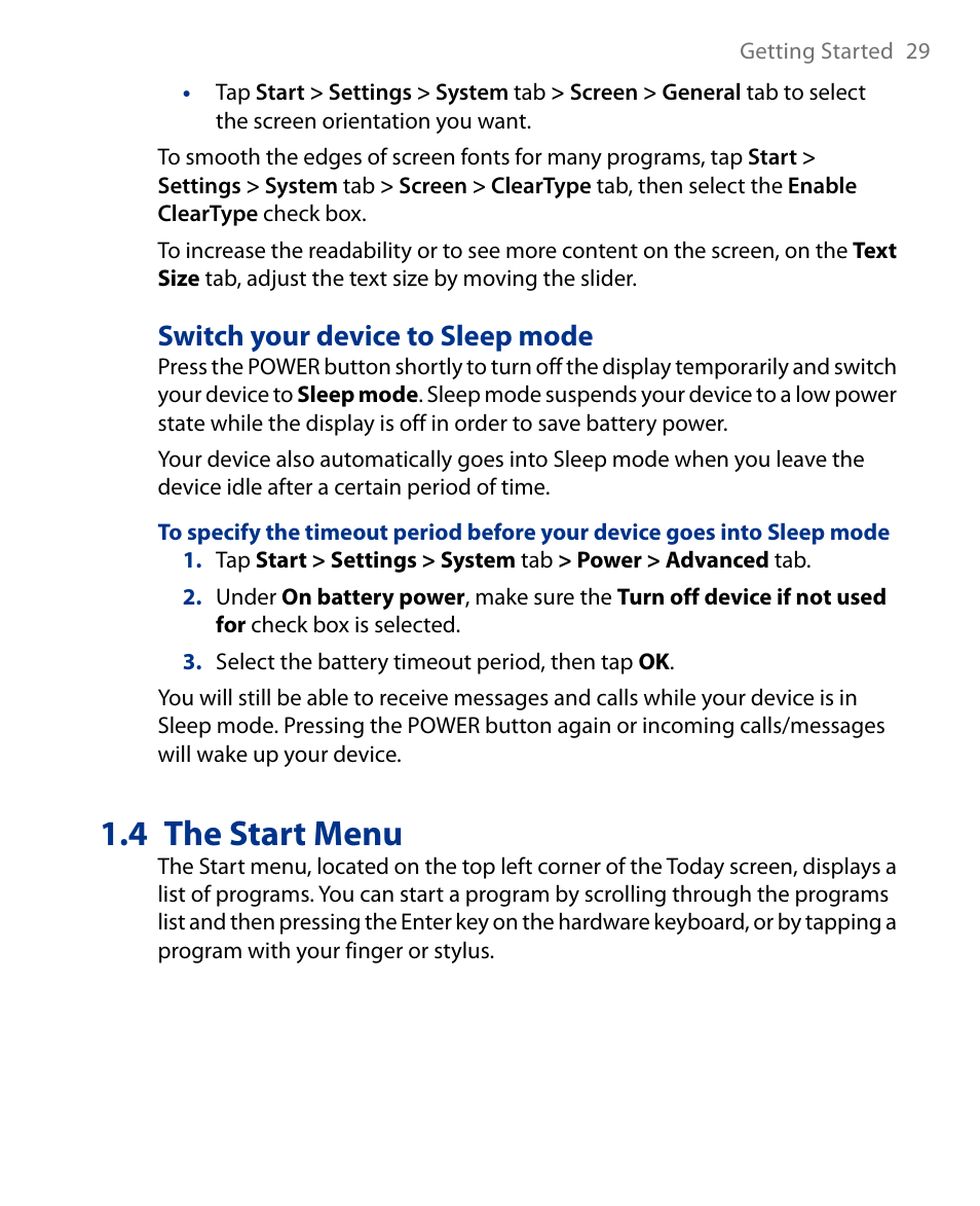 4 the start menu, Switch your device to sleep mode | Insignia X7510 User Manual | Page 29 / 241