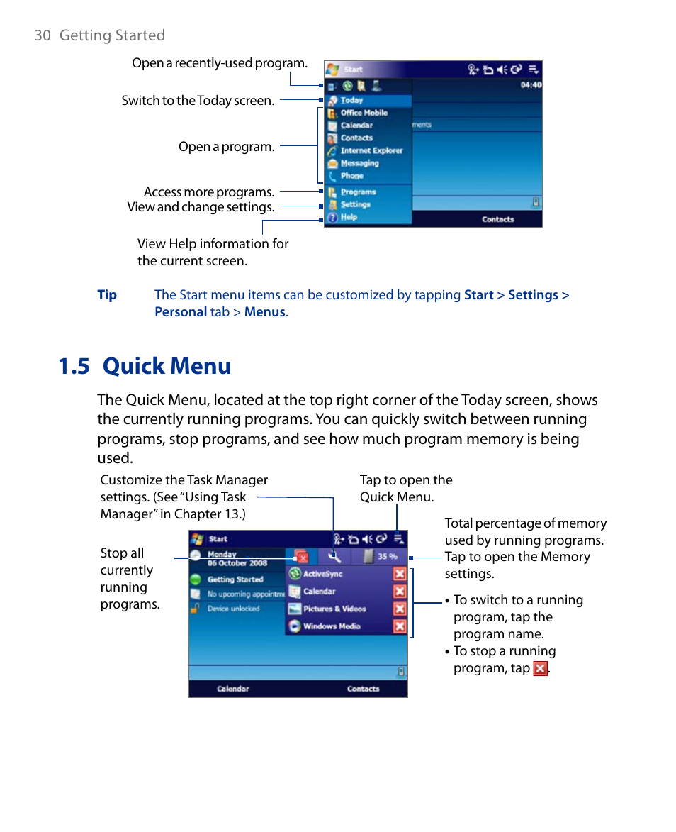 5 quick menu, 6 finger scrolling and finger panning | Insignia X7510 User Manual | Page 30 / 241