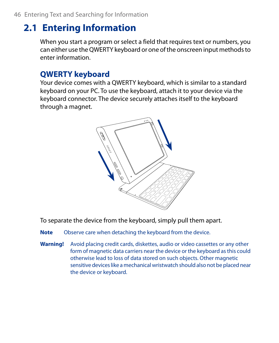 1 entering information, Qwerty keyboard | Insignia X7510 User Manual | Page 46 / 241