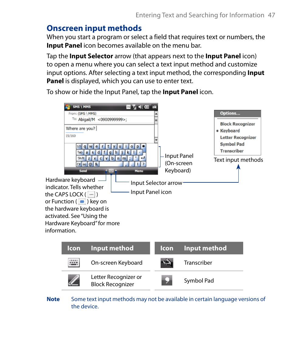 Onscreen input methods | Insignia X7510 User Manual | Page 47 / 241