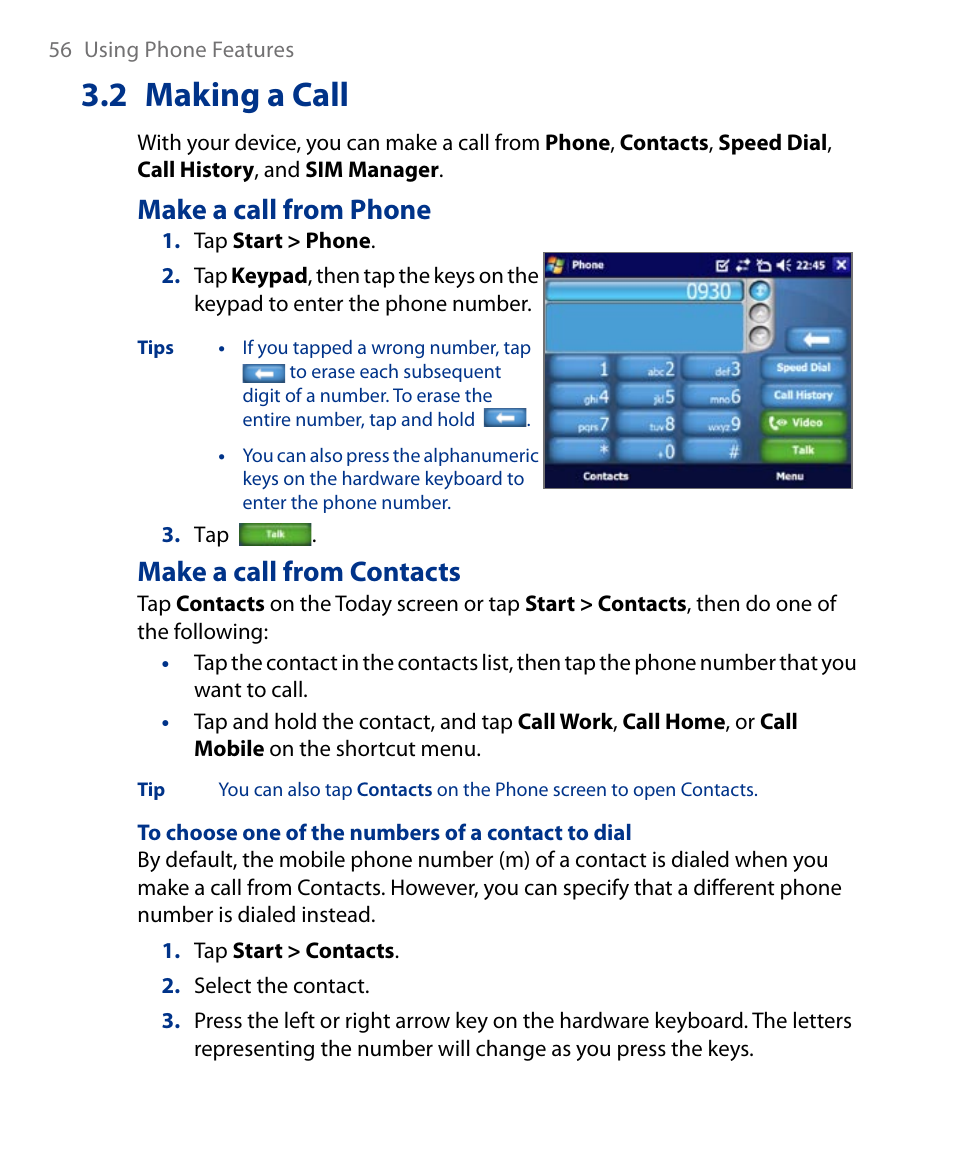 2 making a call, Make a call from phone, Make a call from contacts | Insignia X7510 User Manual | Page 56 / 241