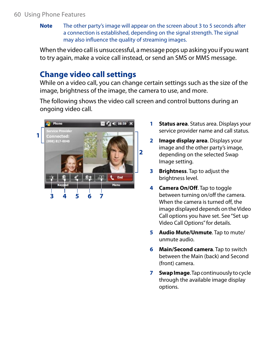 4 making a video call, Change video call settings | Insignia X7510 User Manual | Page 60 / 241