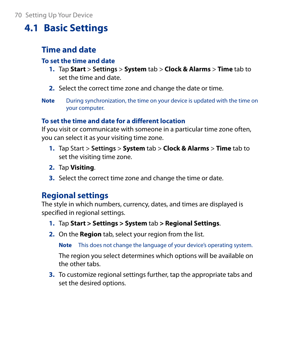 1 basic settings, Time and date, Regional settings | Insignia X7510 User Manual | Page 70 / 241