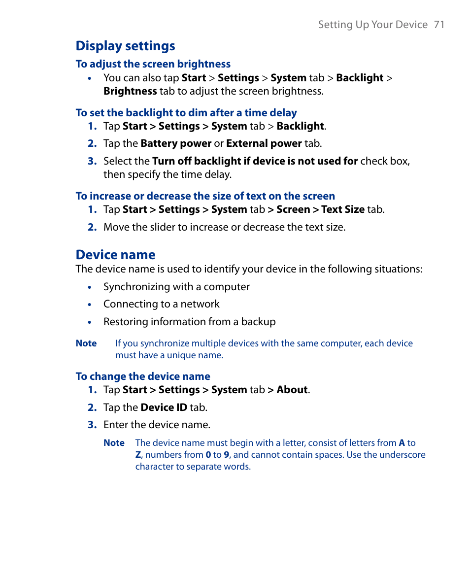 Display settings, Device name | Insignia X7510 User Manual | Page 71 / 241