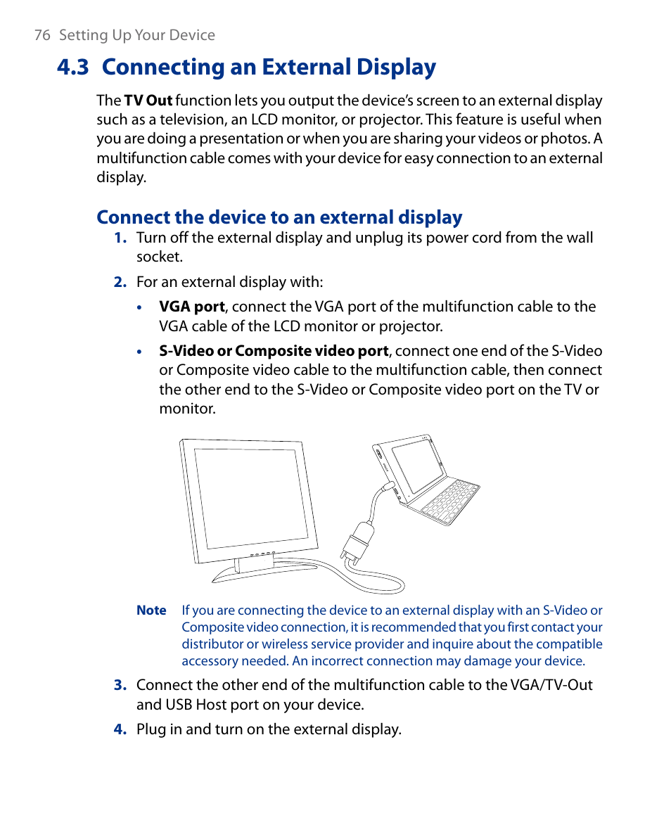 3 connecting an external display, Connect the device to an external display | Insignia X7510 User Manual | Page 76 / 241