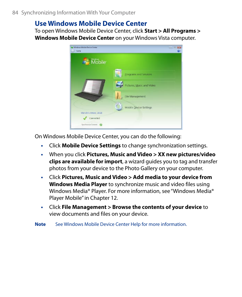 Use windows mobile device center | Insignia X7510 User Manual | Page 84 / 241