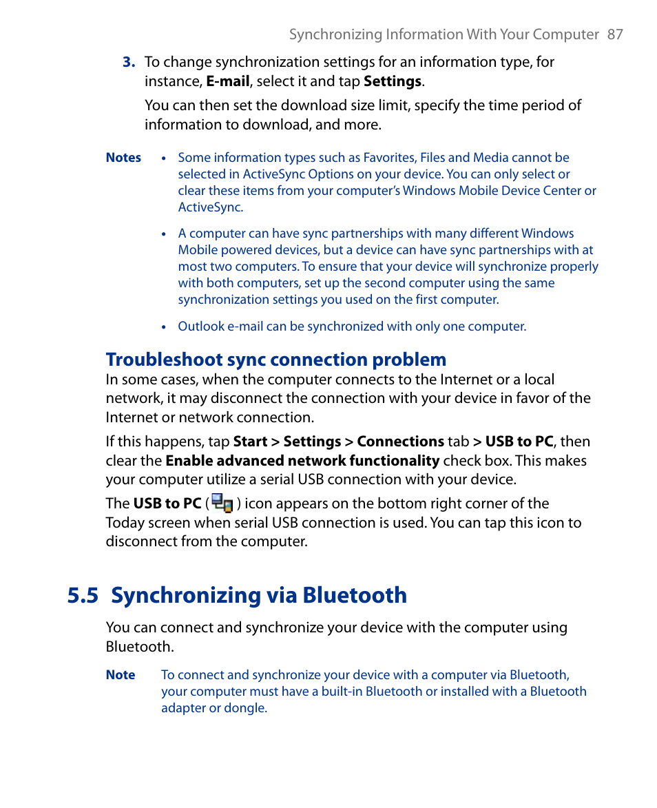 5 synchronizing via bluetooth, Troubleshoot sync connection problem | Insignia X7510 User Manual | Page 87 / 241