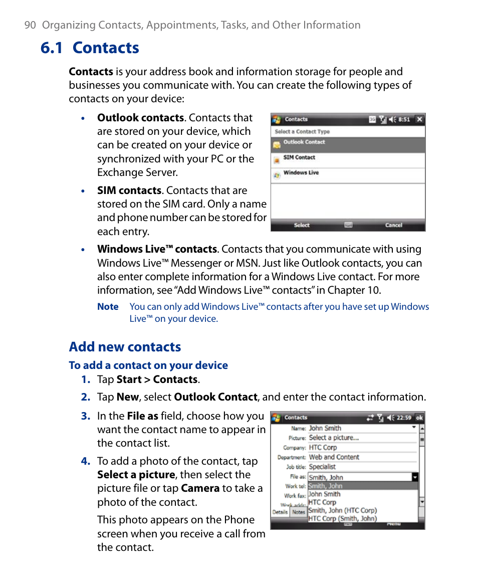 1 contacts, Add new contacts | Insignia X7510 User Manual | Page 90 / 241