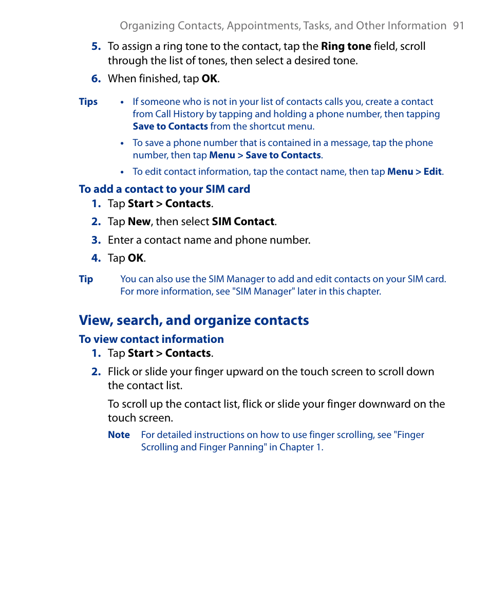 View, search, and organize contacts | Insignia X7510 User Manual | Page 91 / 241