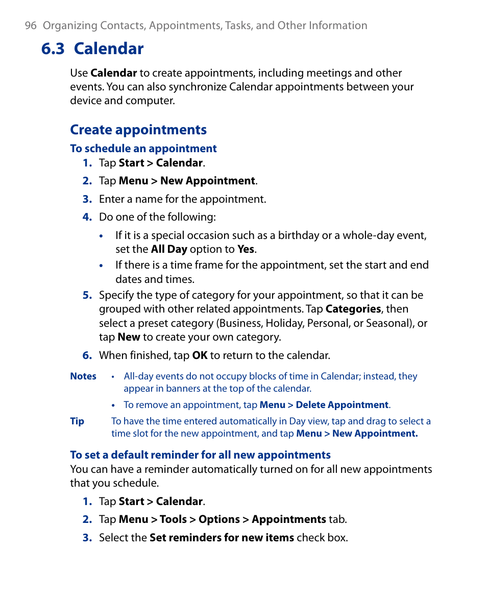 3 calendar, Create appointments | Insignia X7510 User Manual | Page 96 / 241