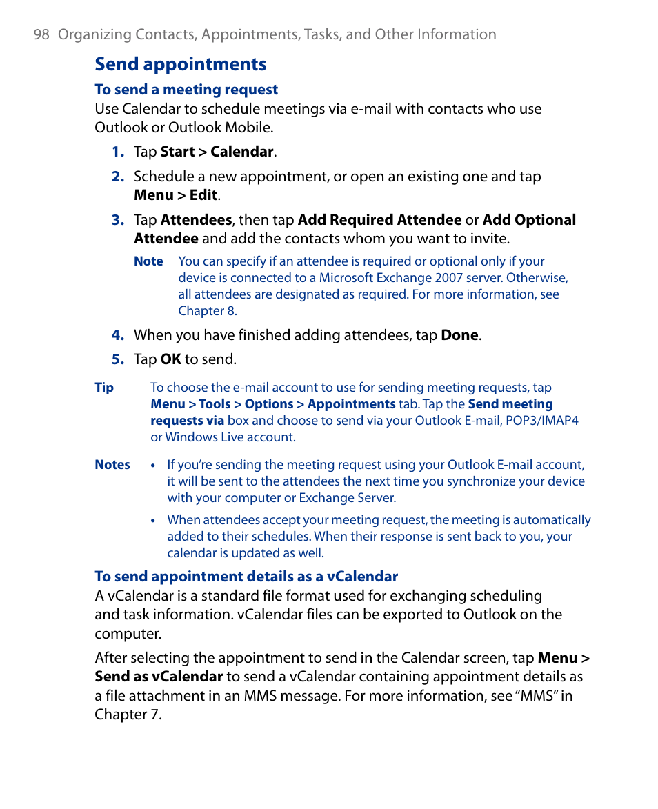 Send appointments | Insignia X7510 User Manual | Page 98 / 241