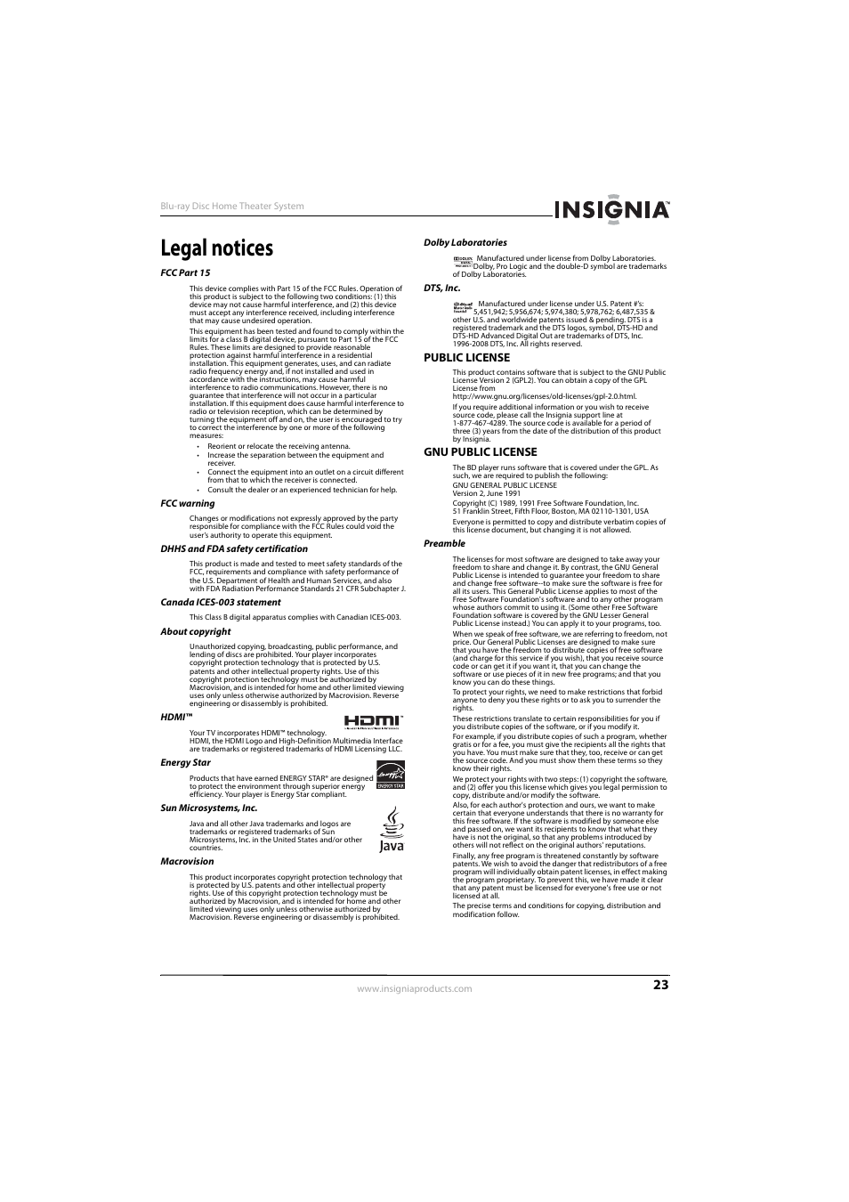 Legal notices | Insignia NS-BRHTIB User Manual | Page 27 / 36