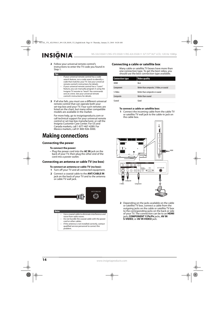 Making connections | Insignia NS-32L550A11 User Manual | Page 18 / 68