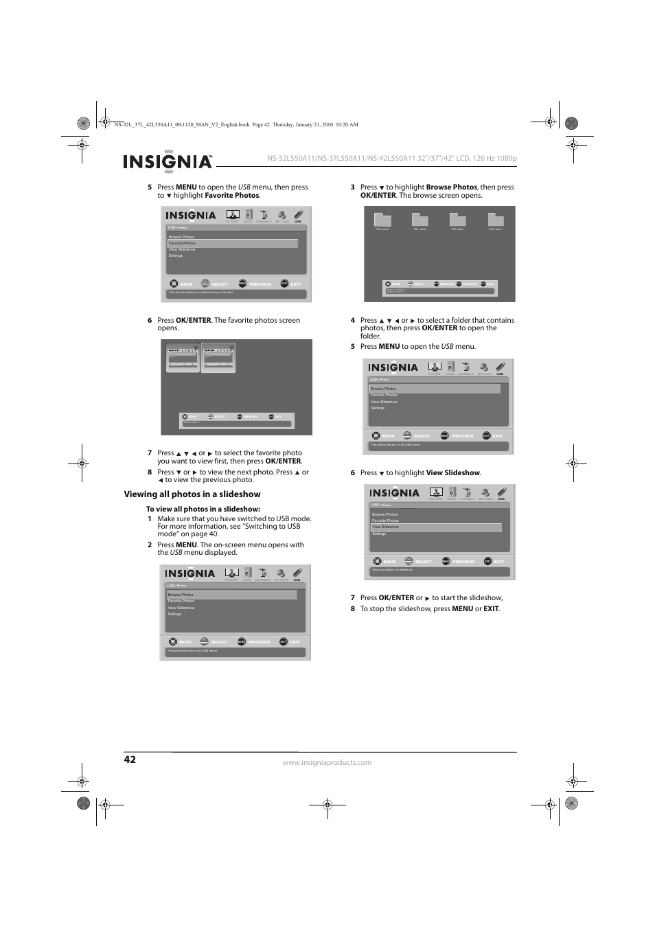 Viewing all photos in a slideshow | Insignia NS-32L550A11 User Manual | Page 46 / 68