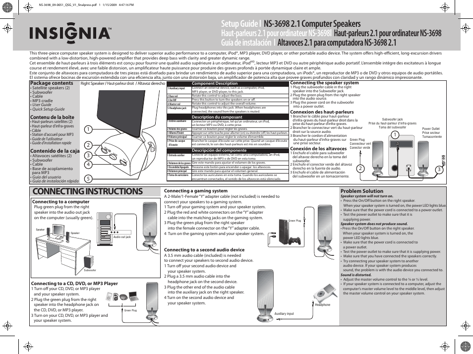 Insignia NS-3698 User Manual | 2 pages