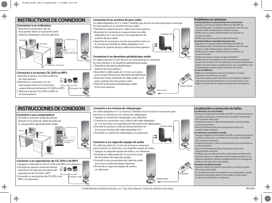 Instructions de connexion, Instrucciones de conexión | Insignia NS-3698 User Manual | Page 2 / 2