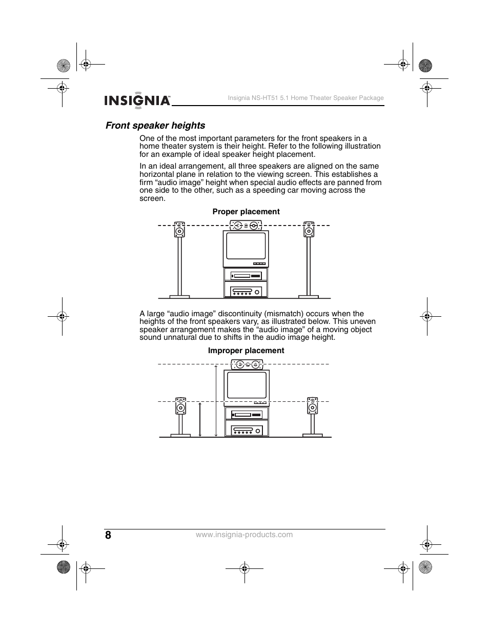 Front speaker heights | Insignia NS-HT51 User Manual | Page 10 / 52