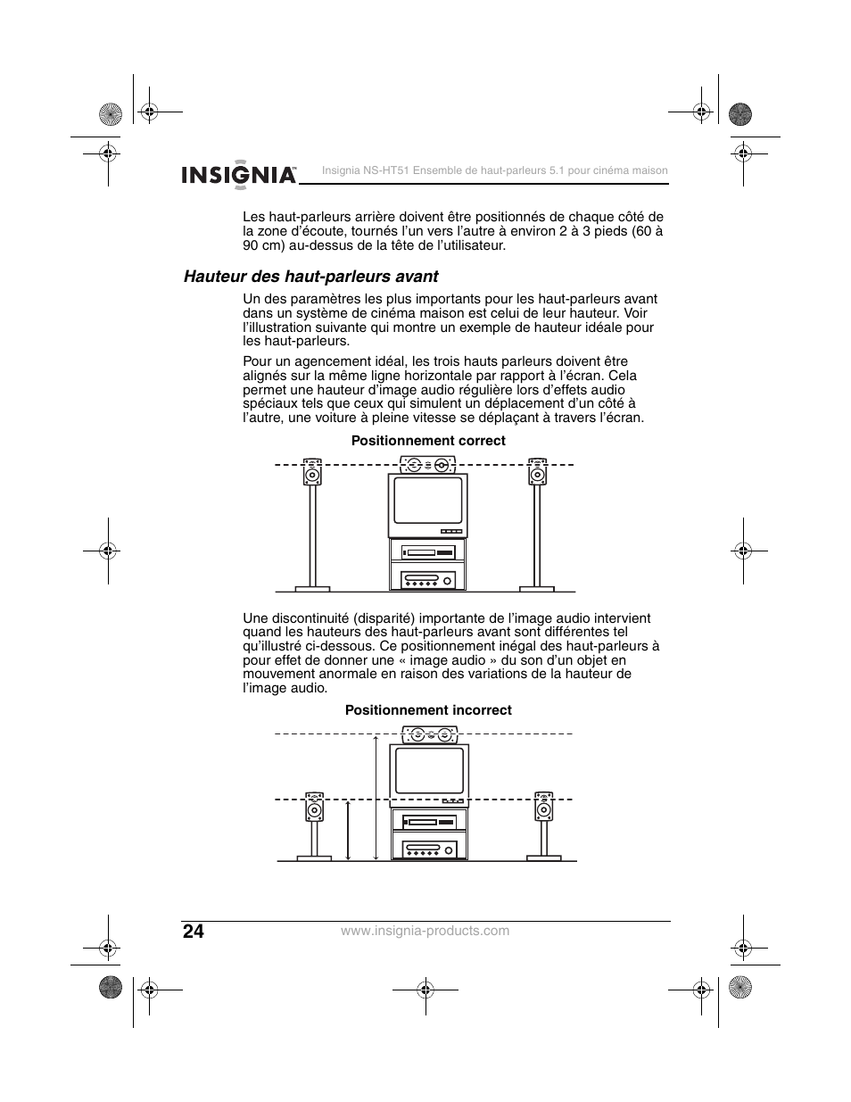 Hauteur des haut-parleurs avant | Insignia NS-HT51 User Manual | Page 26 / 52