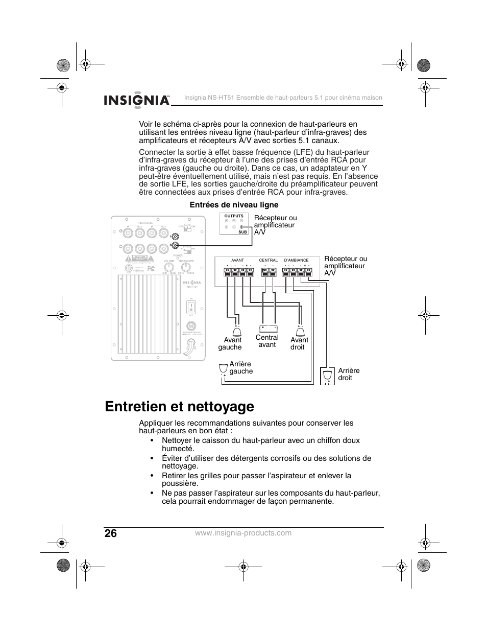 Entretien et nettoyage | Insignia NS-HT51 User Manual | Page 28 / 52