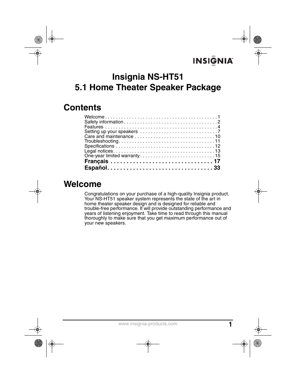 Welcome | Insignia NS-HT51 User Manual | Page 3 / 52