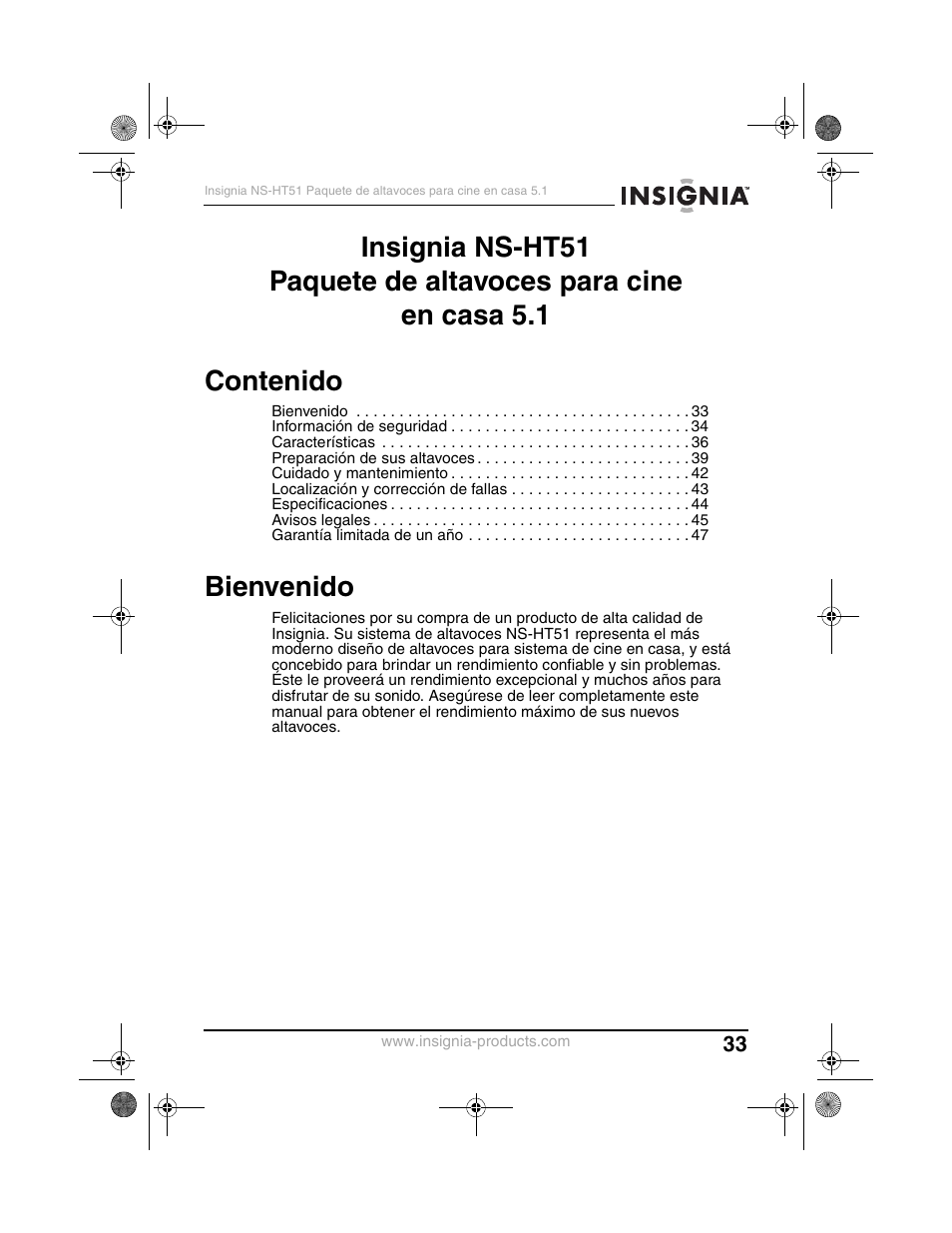 Bienvenido | Insignia NS-HT51 User Manual | Page 35 / 52