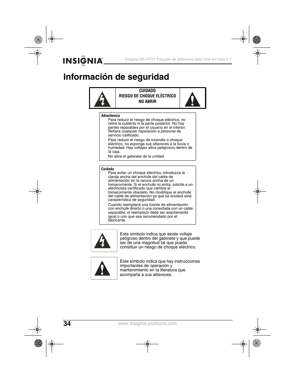 Información de seguridad | Insignia NS-HT51 User Manual | Page 36 / 52