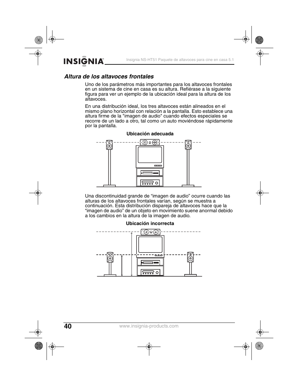 Altura de los altavoces frontales | Insignia NS-HT51 User Manual | Page 42 / 52