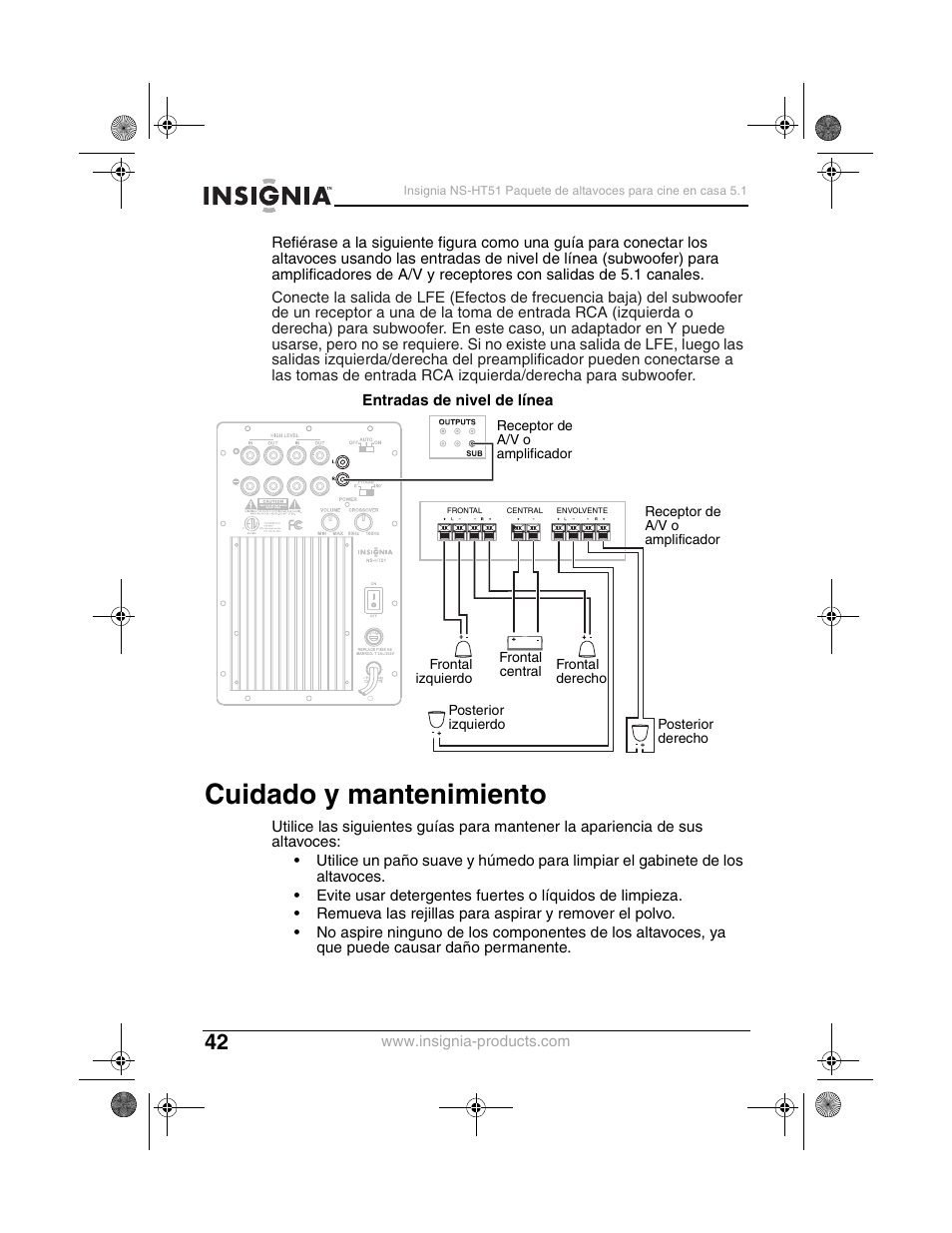 Cuidado y mantenimiento | Insignia NS-HT51 User Manual | Page 44 / 52