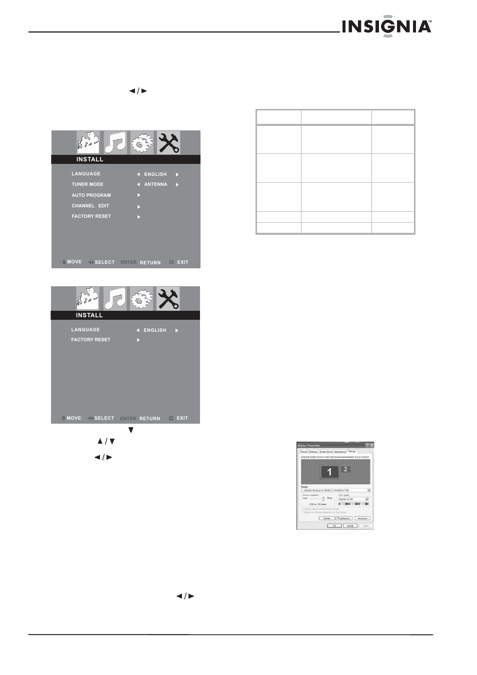 Cómo cambiar la configuración de instalación, Cómo ajustar la resolución vga | Insignia NS-20CLTV User Manual | Page 65 / 74