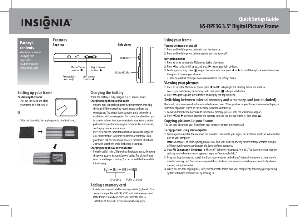 Insignia NS-DPF3G User Manual | 2 pages