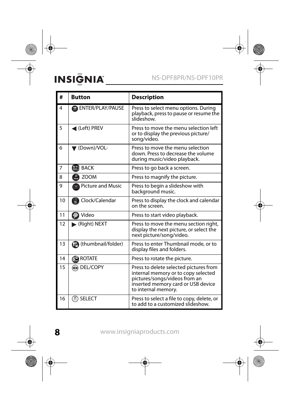 Insignia NS-DPF8PR User Manual | Page 10 / 52