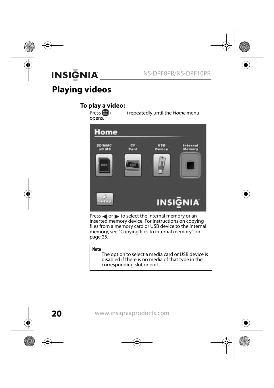 Playing videos | Insignia NS-DPF8PR User Manual | Page 22 / 52