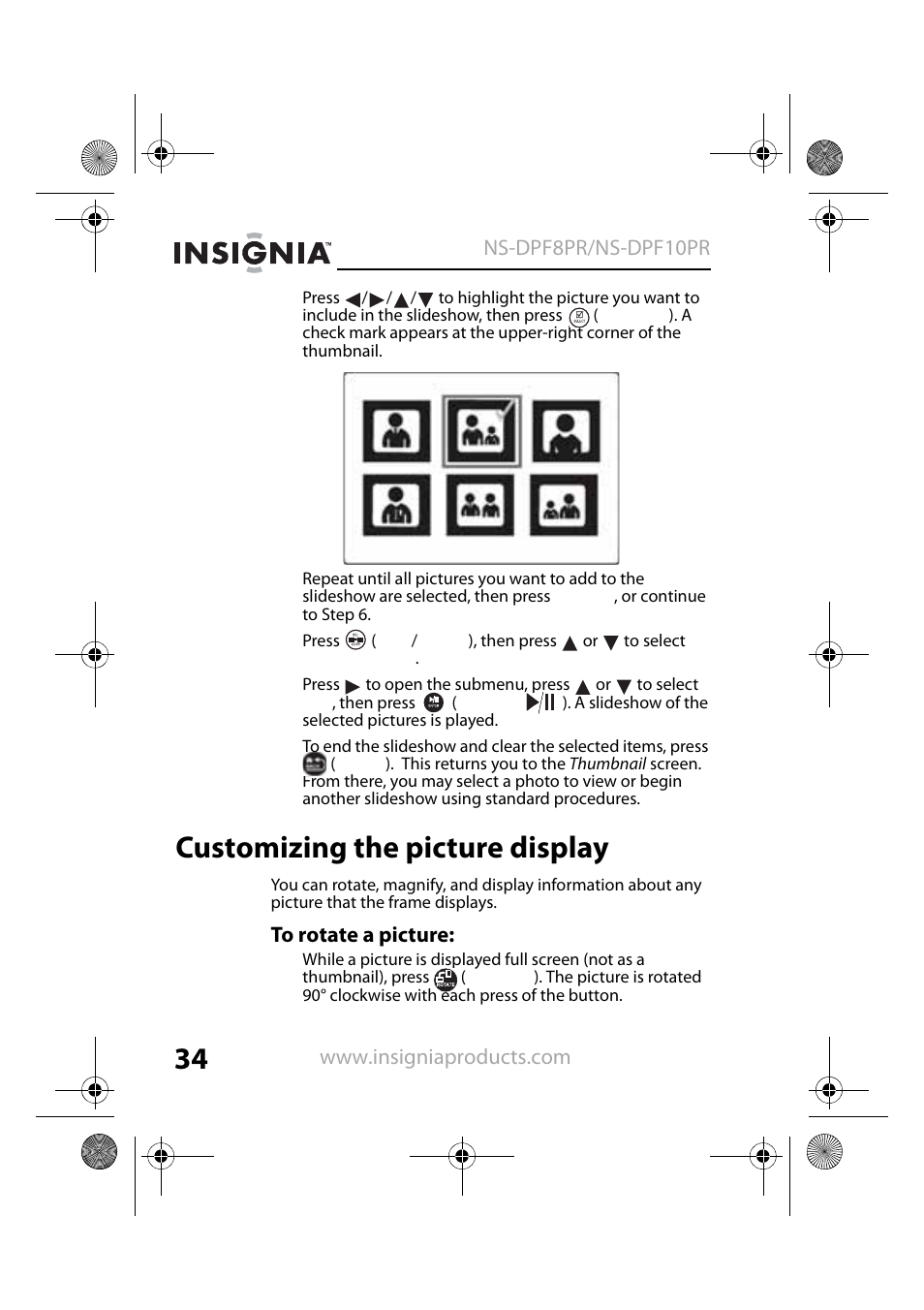 Customizing the picture display | Insignia NS-DPF8PR User Manual | Page 36 / 52