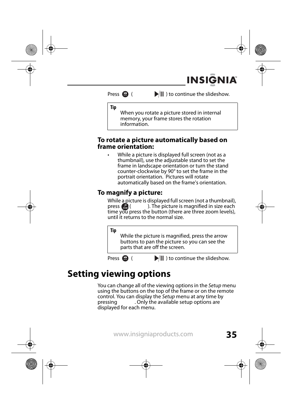 Setting viewing options | Insignia NS-DPF8PR User Manual | Page 37 / 52