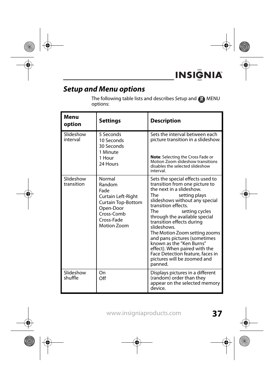 Setup and menu options | Insignia NS-DPF8PR User Manual | Page 39 / 52