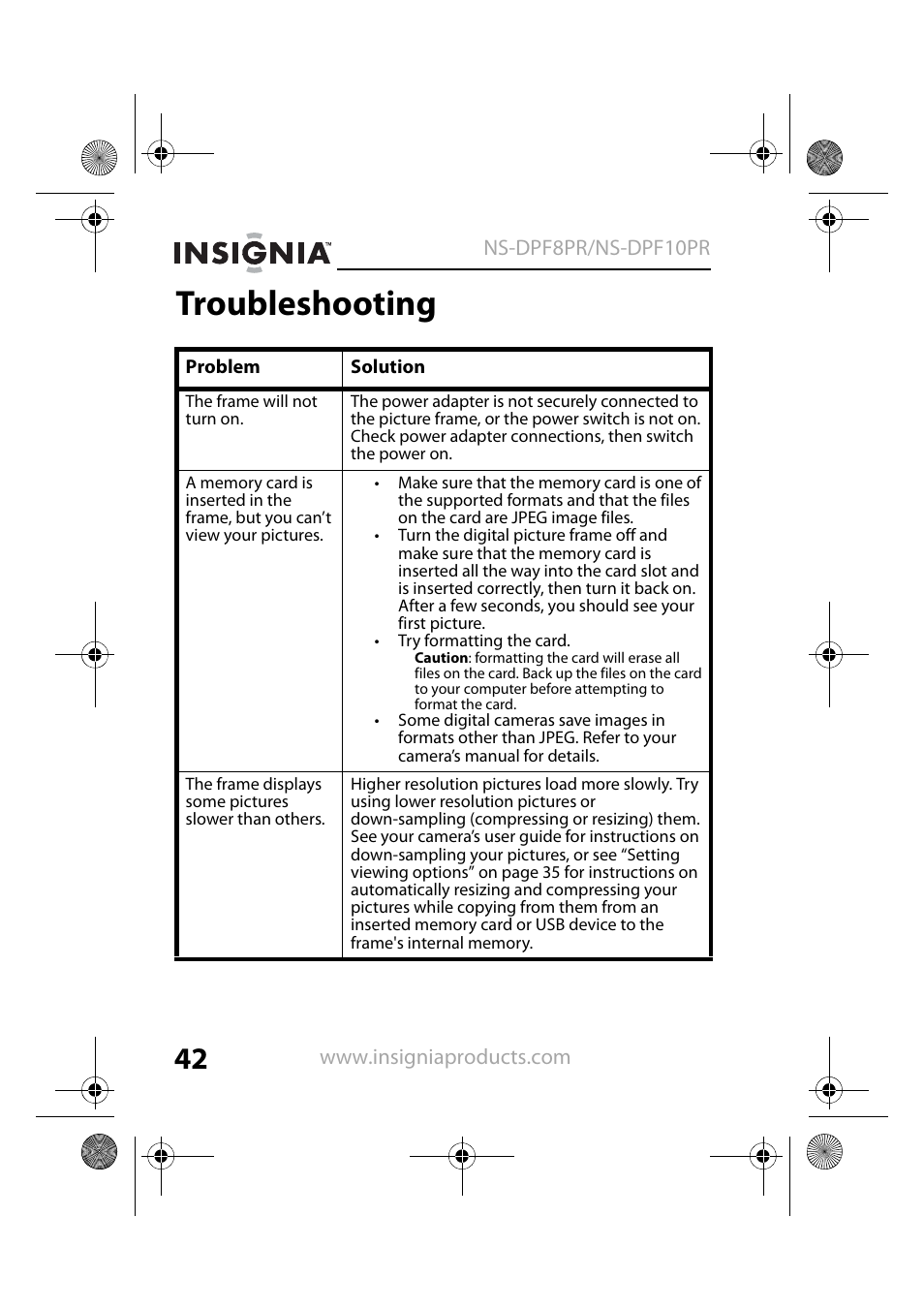 Troubleshooting | Insignia NS-DPF8PR User Manual | Page 44 / 52