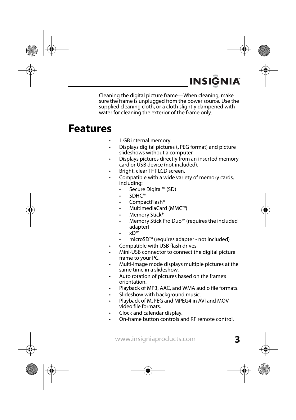 Features | Insignia NS-DPF8PR User Manual | Page 5 / 52