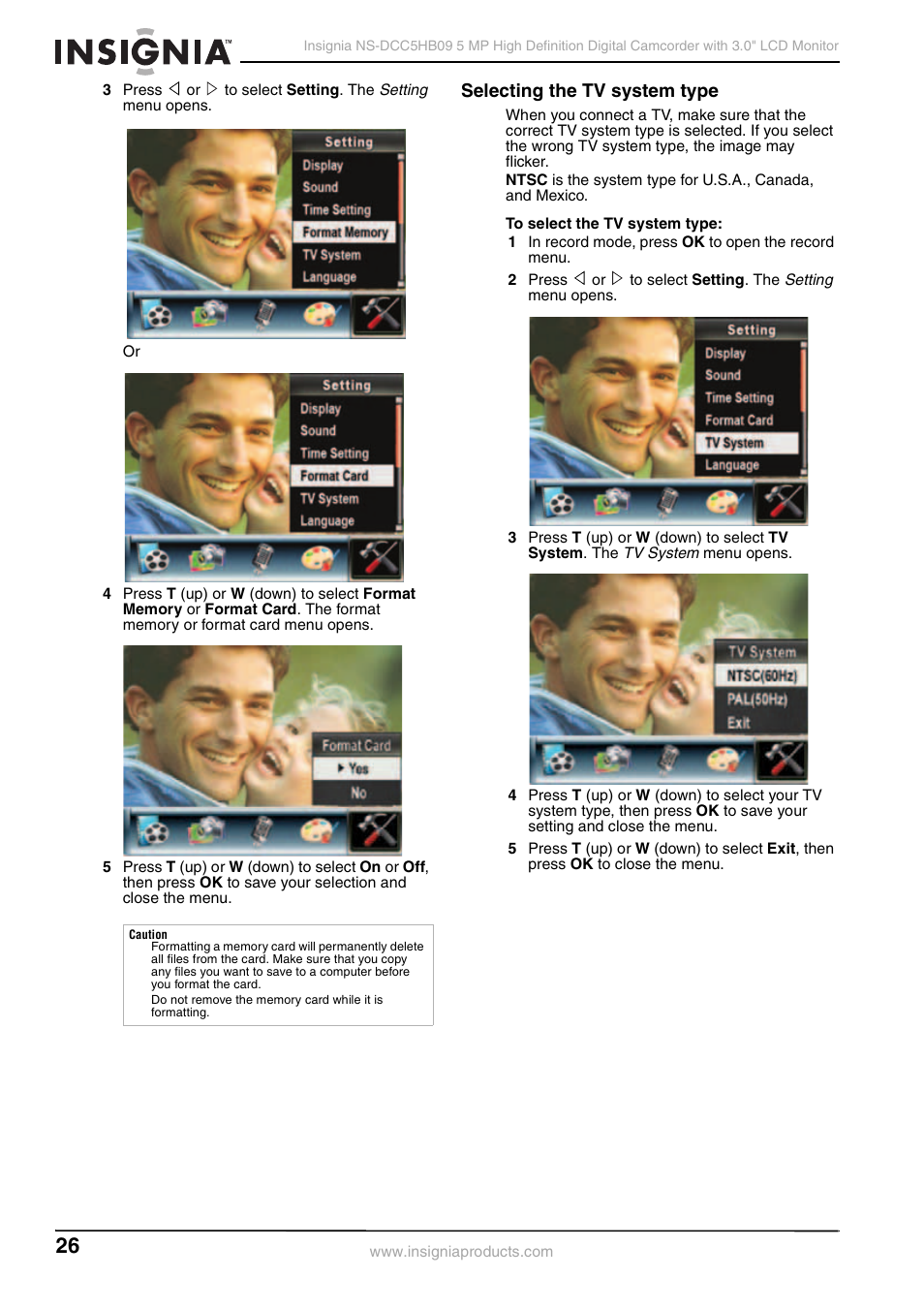 Selecting the tv system type | Insignia NS-DCC5HB09 User Manual | Page 28 / 34