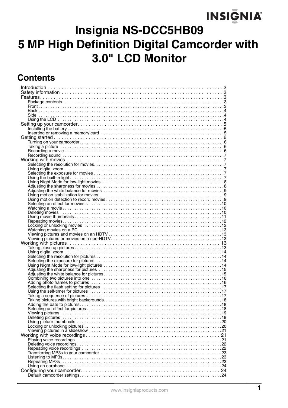 Insignia NS-DCC5HB09 User Manual | Page 3 / 34