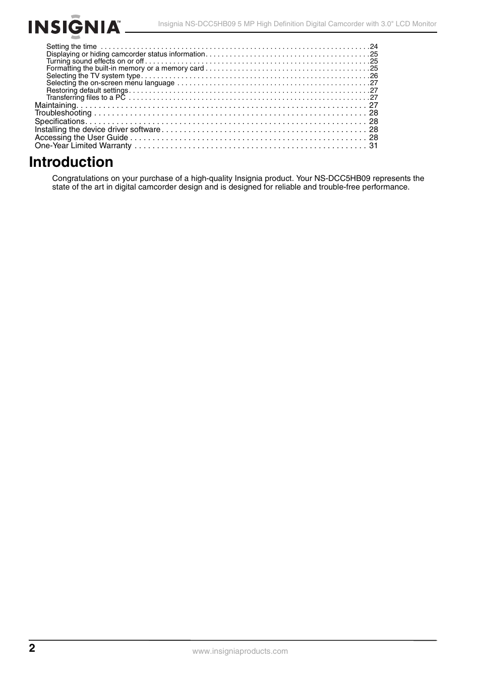 Introduction | Insignia NS-DCC5HB09 User Manual | Page 4 / 34