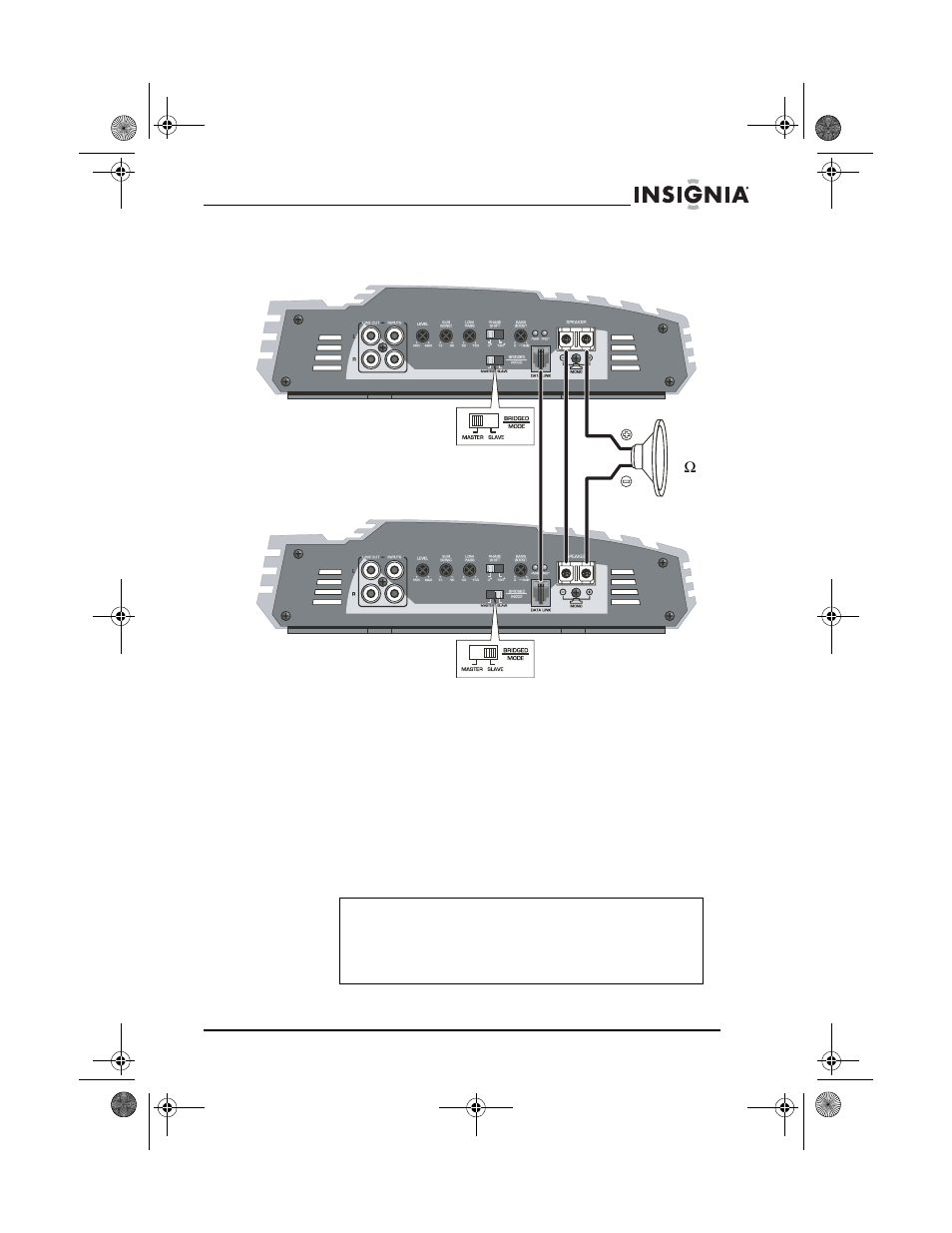 Bridging two amplifiers, Using your amplifier, Turning on the amplifier | Insignia NS-A1200 User Manual | Page 13 / 62