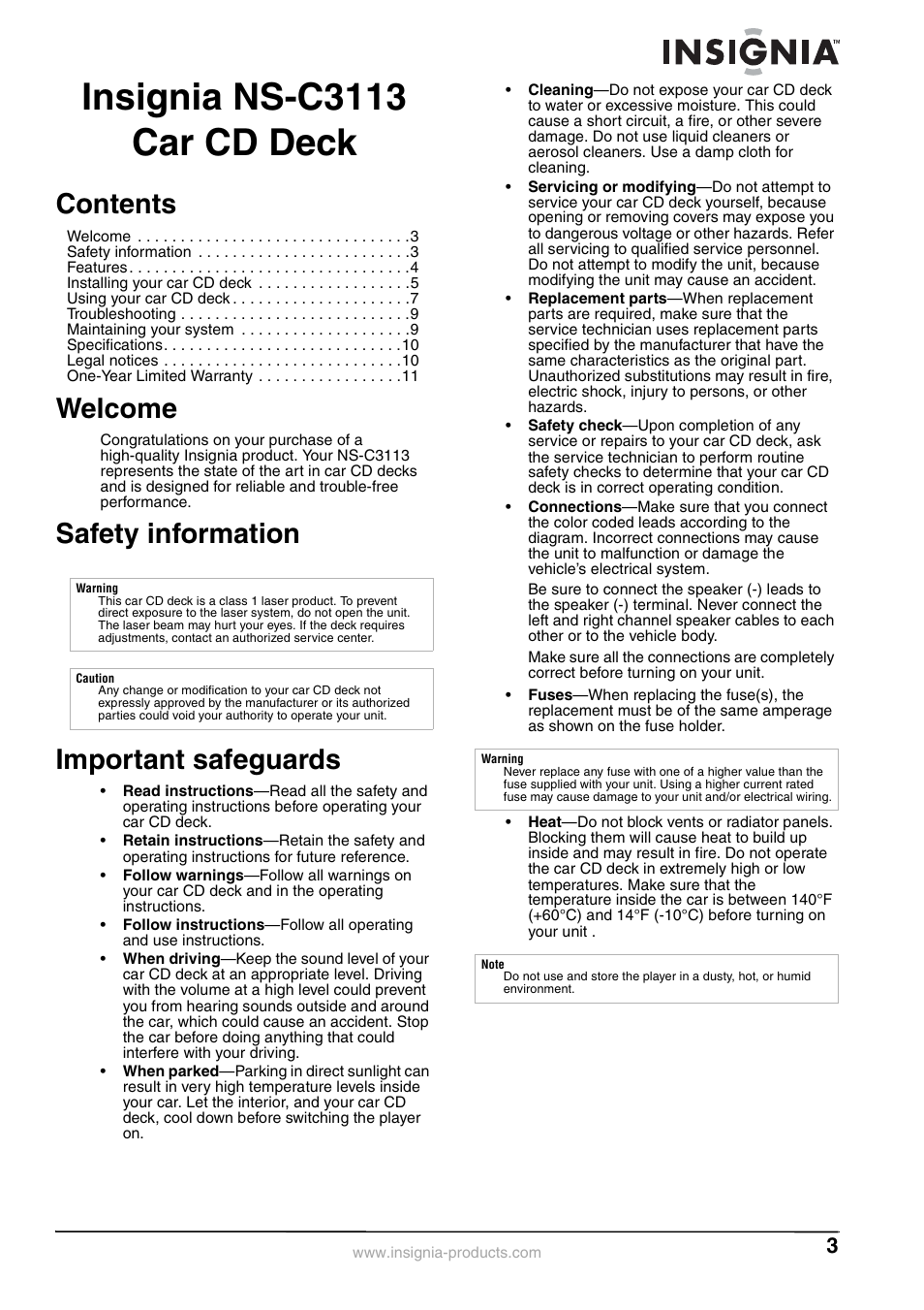 Insignia NS-C3113 User Manual | Page 3 / 12