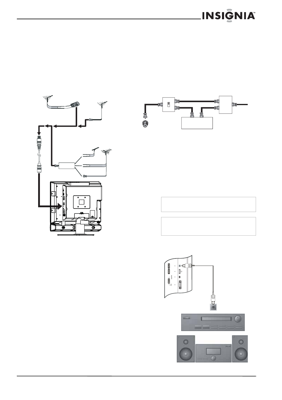 Conexión de tv por cable, Conexión a un sistema de sonido, Para conectarse a un sistema de sonido | Insignia NS-LCD32FS User Manual | Page 63 / 84