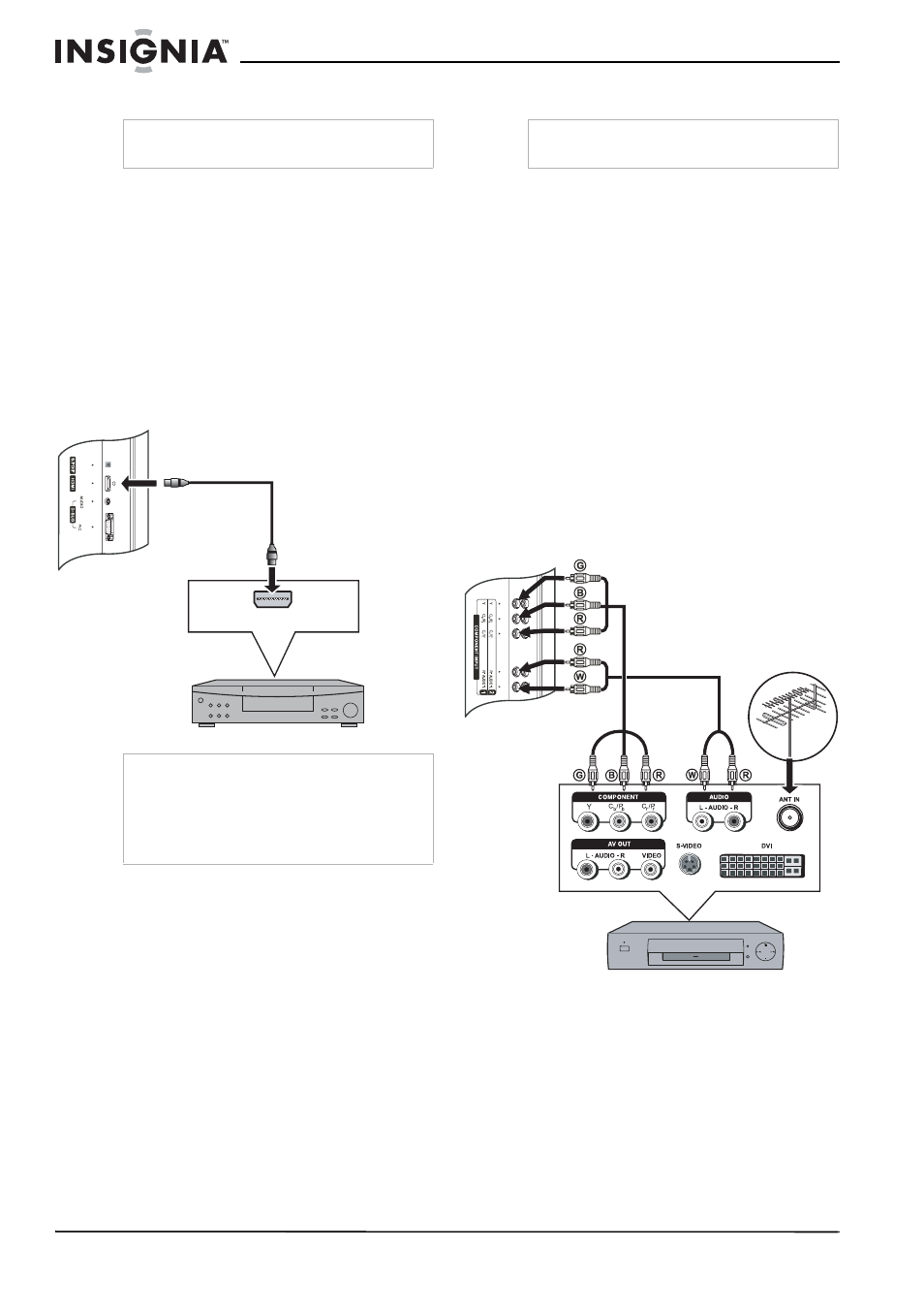 Conexión de un reproductor de dvd, Conexión de un receptor de dtv, Para conectarse a un receptor de dtv y ver dtv | Insignia NS-LCD32FS User Manual | Page 66 / 84