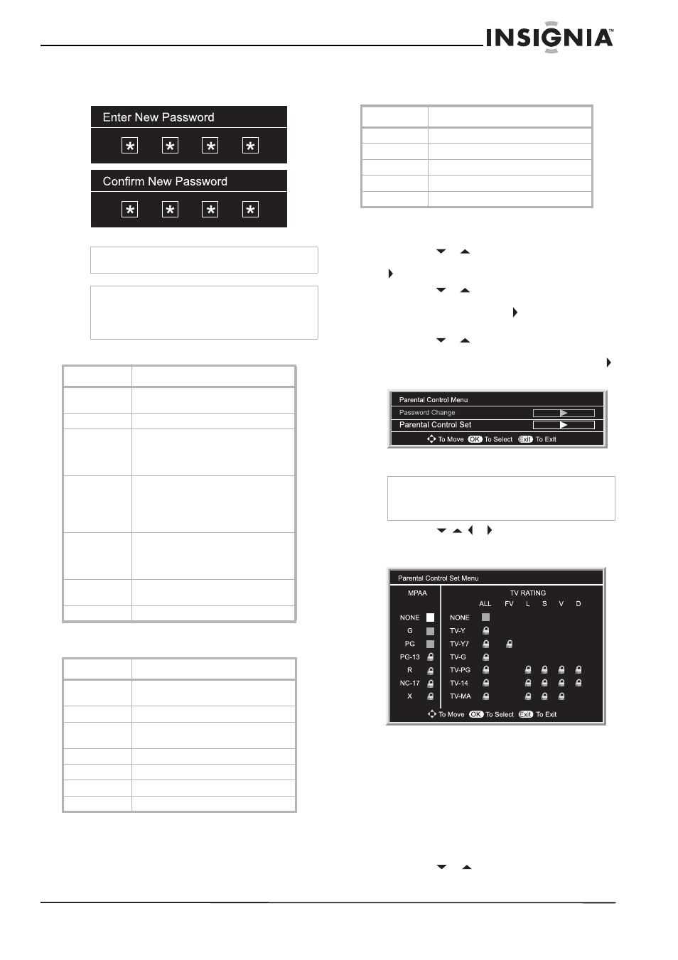 Clasificaciones mpaa, Para ajustar las clasificaciones, Uso del menú de pantalla (osd) | Para usar el menú de pantalla | Insignia NS-LCD32FS User Manual | Page 71 / 84