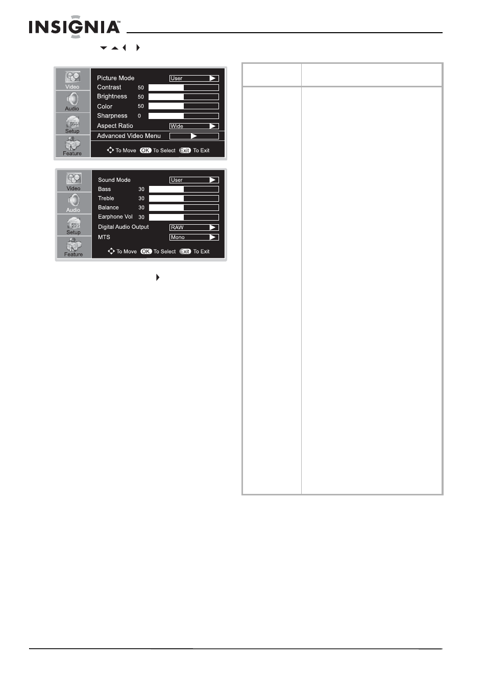 Menús de pantalla | Insignia NS-LCD32FS User Manual | Page 72 / 84