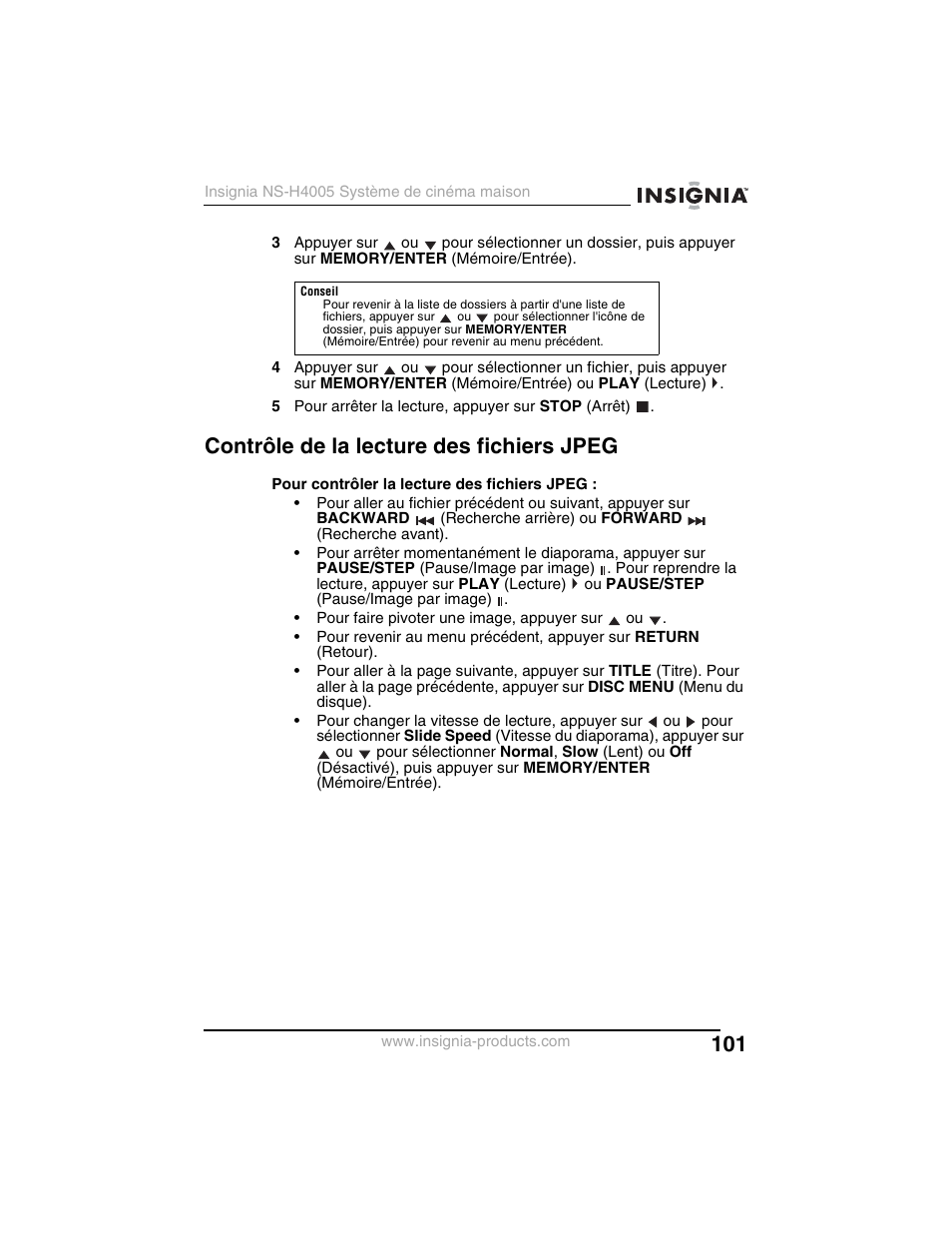 Contrôle de la lecture des fichiers jpeg | Insignia NS-H4005 User Manual | Page 103 / 208