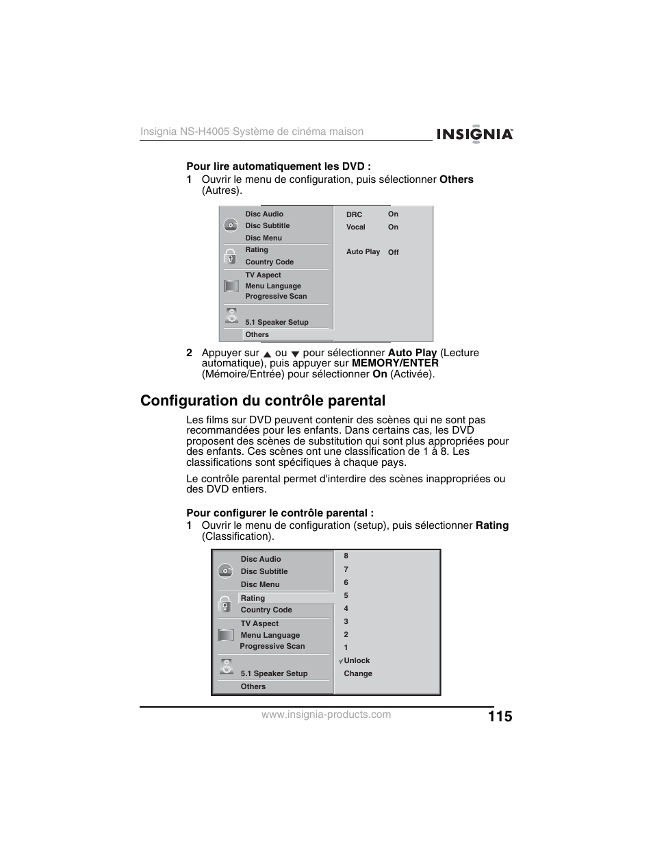 Configuration du contrôle parental | Insignia NS-H4005 User Manual | Page 117 / 208