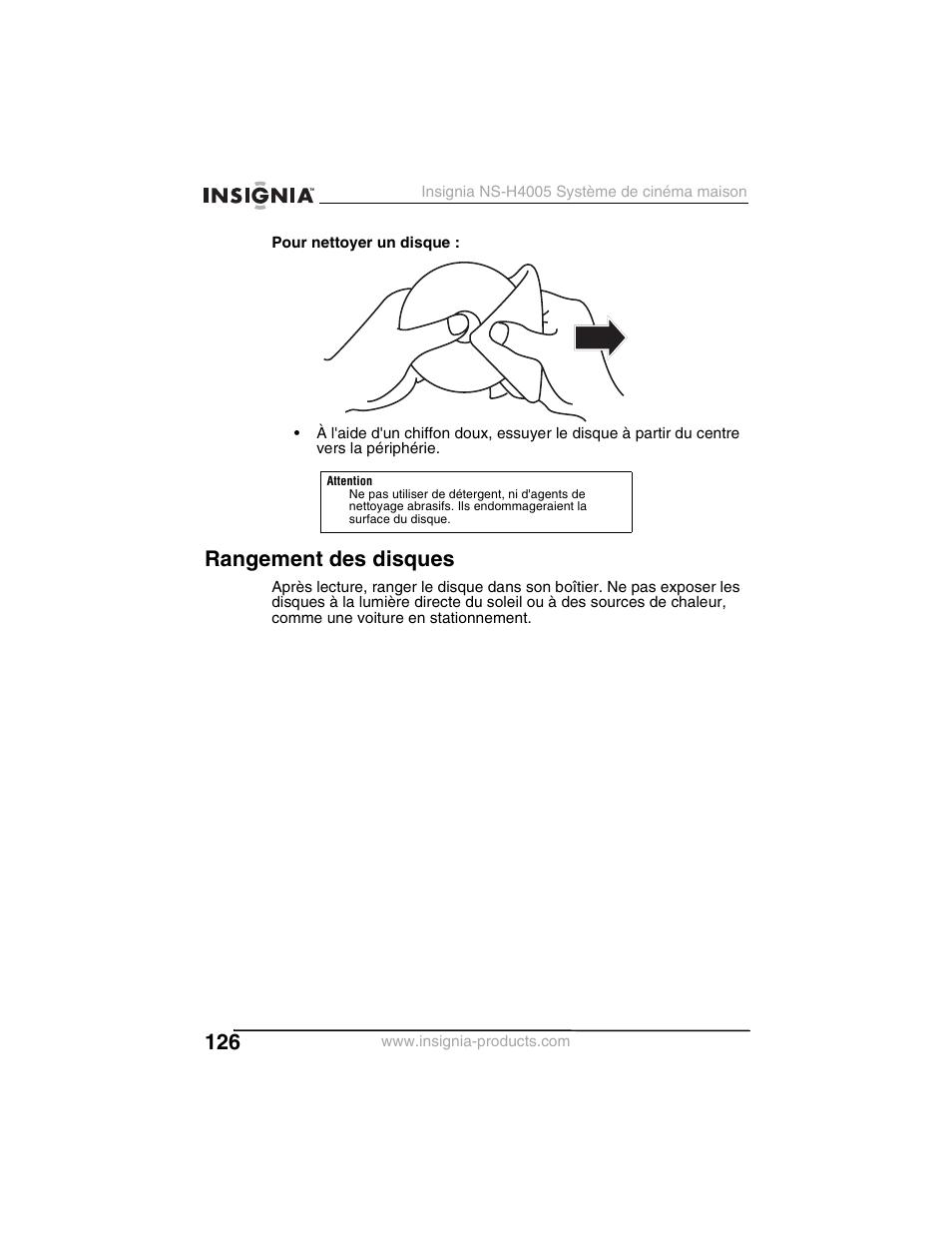 Rangement des disques | Insignia NS-H4005 User Manual | Page 128 / 208