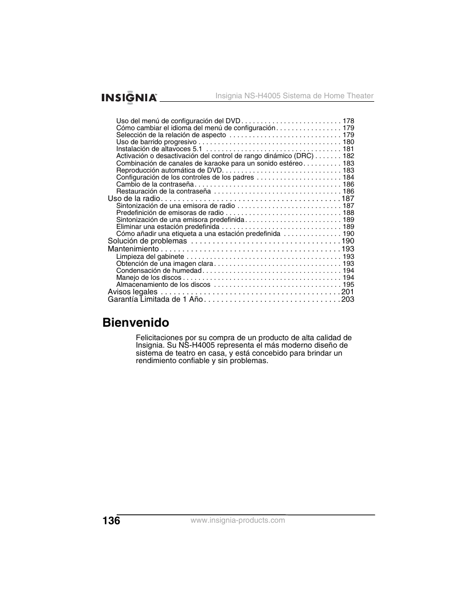 Bienvenido | Insignia NS-H4005 User Manual | Page 138 / 208